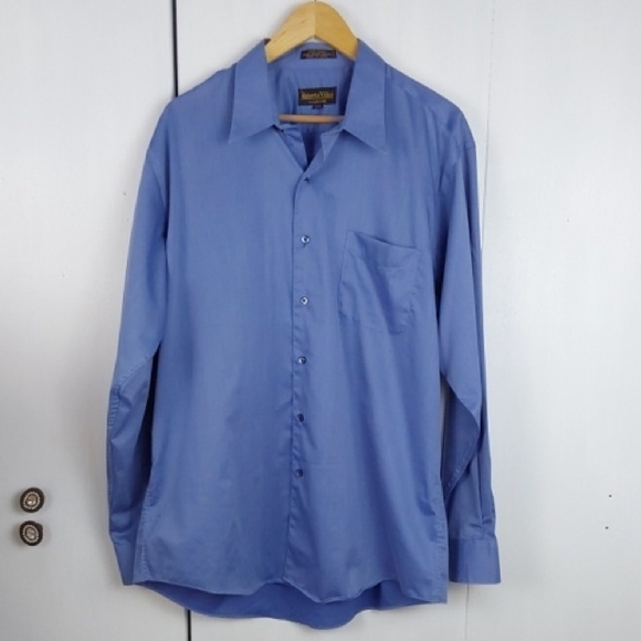 Roberto Villini Mens Blue Dress Shirt Pocket Button Down Sheen Office Sz.16.5 - Picture 1 of 7